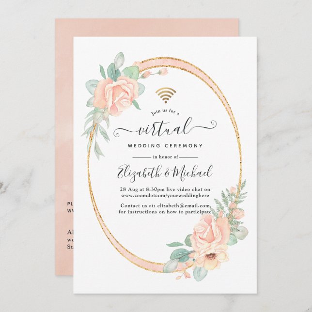 Pastel Blush Floral Geometric Virtual Wedding Invitation (Front/Back)