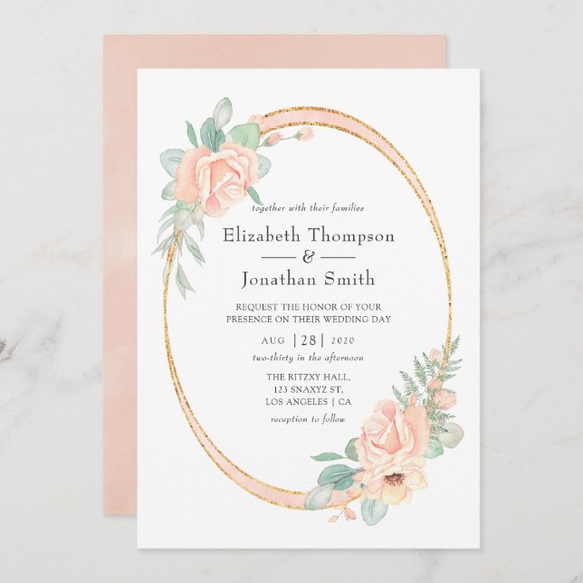 Pastel Blush Floral Geometric Wedding Invitation (Front/Back)