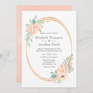 Pastel Blush Floral Geometric Wedding Invitation