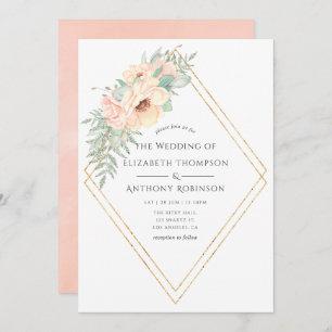 Pastel Blush Floral Geometric Wedding Invitation