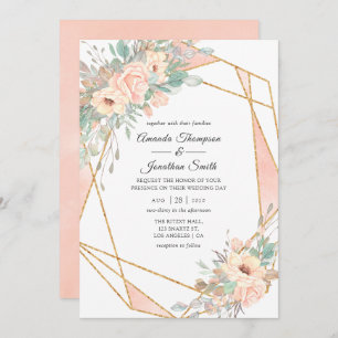 Pastel Blush Floral Geometric Wedding Invitation