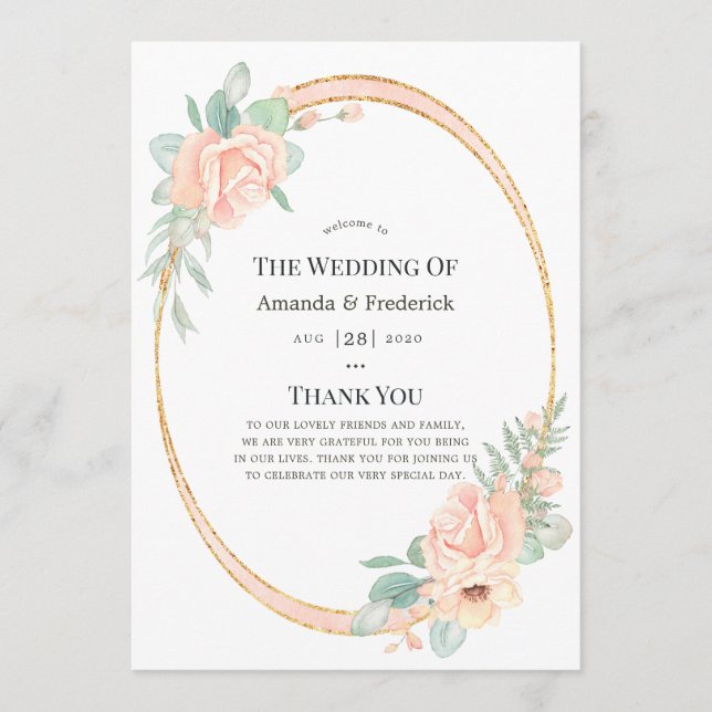 Pastel Blush Floral Geometric Wedding Program (Front)