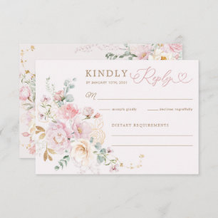 Pastel Blush Floral  Greenery Wedding RSVP Card