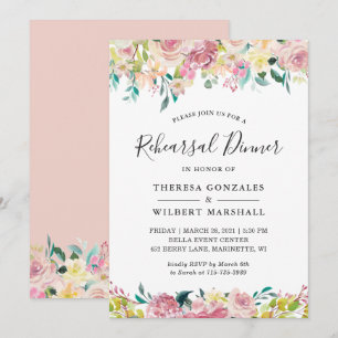 Pastel Blush Floral Rehearsal Dinner Invitation