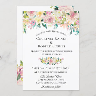 Pastel Blush Floral Wedding Invitation