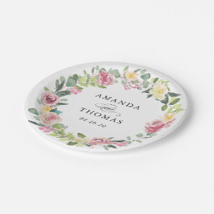 Pastel Blush Floral Wedding Paper Plates