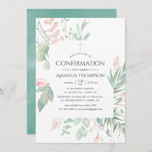 Pastel Blush Greenery Confirmation Invitation