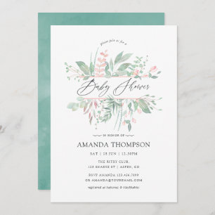 Pastel Blush Greenery Geometric Baby Shower Invitation
