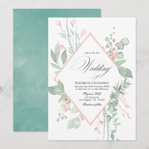 Pastel Blush Greenery Geometric Wedding Invitation