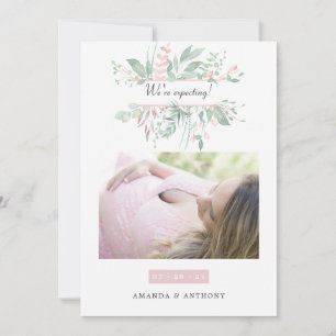Pastel Blush Greenery Photo Pregnancy Announcement
