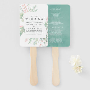 Pastel Blush Greenery Wedding Program Hand Fan
