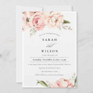 Pastel Blush Peach Peony Floral Engagement Invite
