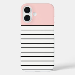 Pastel Blush Pink Black White Stripes Pattern iPhone 16 Case