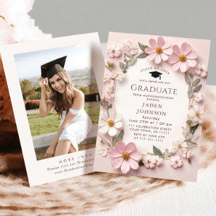 Pastel Blush Pink Boho Wildflower Graduation Party Invitation