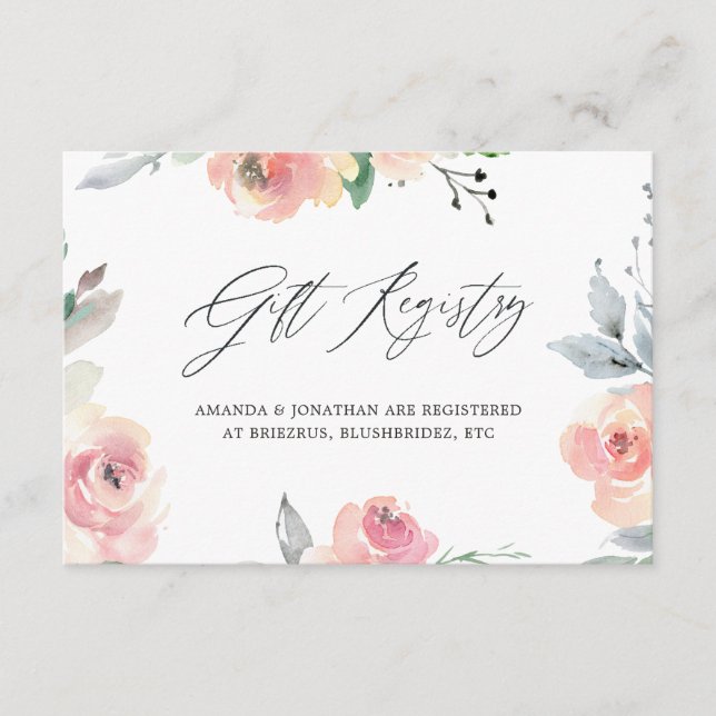 Pastel Blush Pink Bridal Shower Gift Registry Enclosure Card (Front)