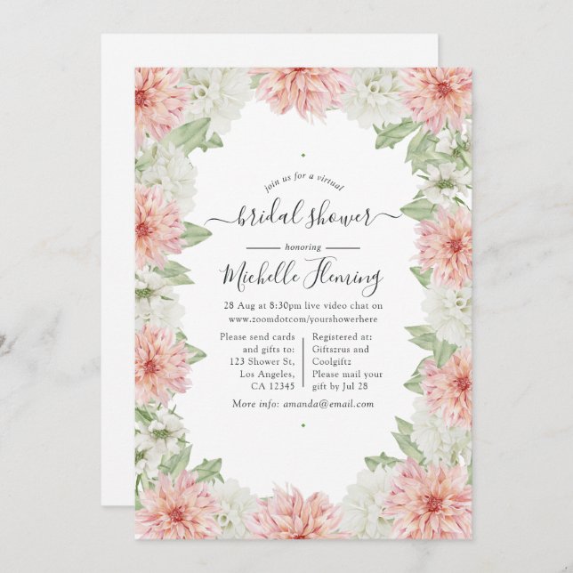 Pastel Blush Pink Dahlia Bridal Shower Invitation (Front/Back)
