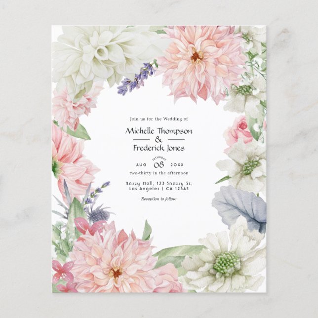 Pastel Blush Pink Dahlia Wedding Invitation Flyer (Front)