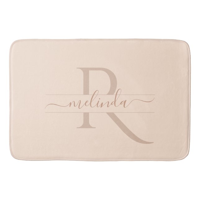  Pastel Blush Pink Elegant Monogram Chic Name Bath Mat (Front)