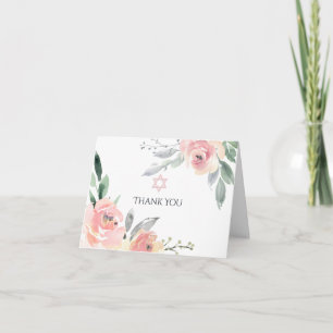 Pastel Blush Pink Floral Bat Mitzvah Thank You Car