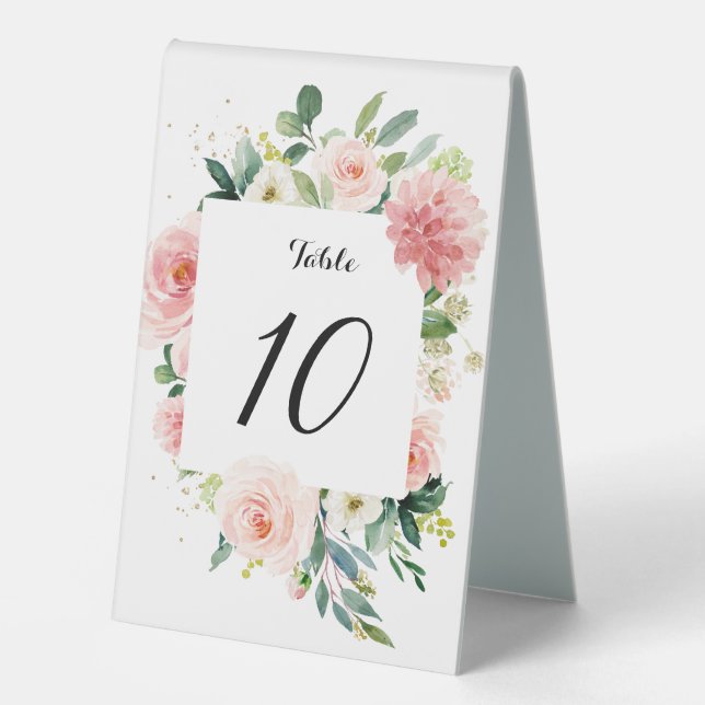Pastel Blush Pink Floral Botanical Table Number (Front)