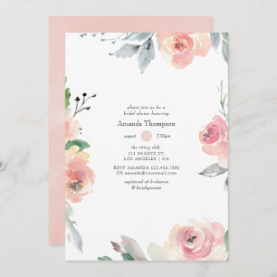 Pastel Blush Pink Floral Bridal Shower Invitation
