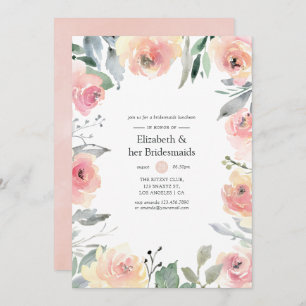 Pastel Blush Pink Floral Bridesmaids Luncheon Invitation