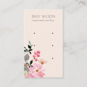 Pastel Blush Pink Floral Bunch 3 Earring Display Business Card