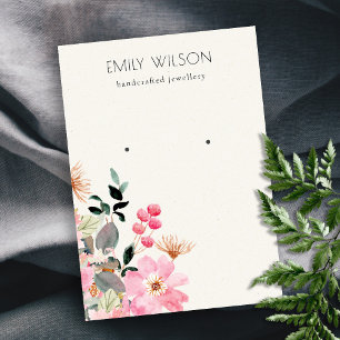 Pastel Blush Pink Floral Bunch Earring Display Business Card