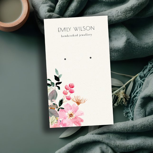 Pastel Blush Pink Floral Bunch Earring Display Business Card (Creator Uploaded)