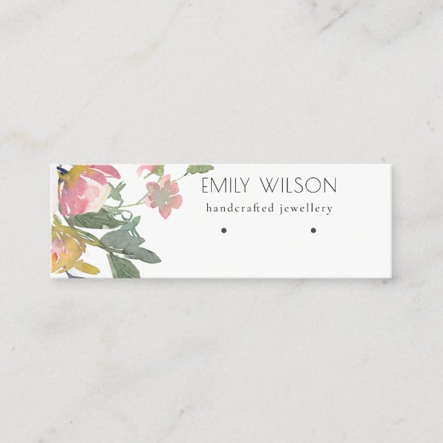 Pastel Blush Pink Floral Bunch Earring Display Mini Business Card (Front)