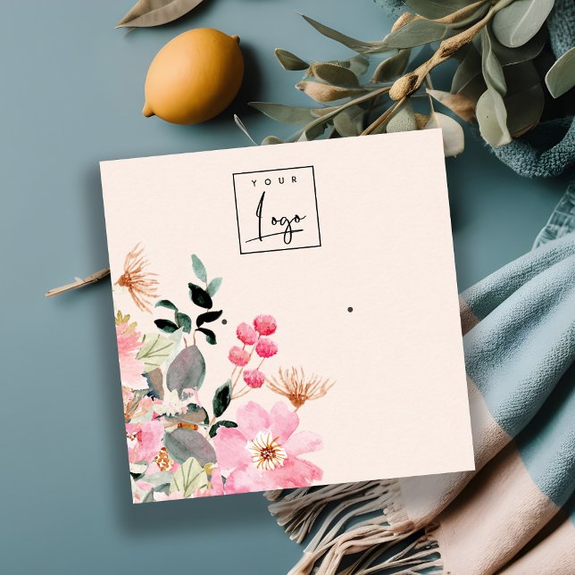 Pastel Blush Pink Floral Bunch Earring Display Square Business Card (Creator Uploaded)