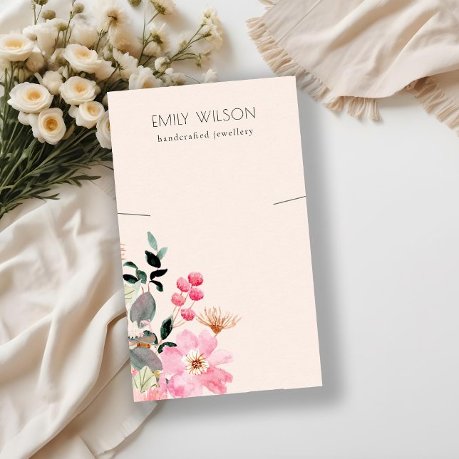 Pastel Blush Pink Floral Bunch Necklace Display  Business Card (Creator Uploaded)