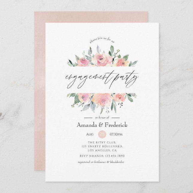Pastel Blush Pink Floral Engagement Party Invitation (Front/Back)