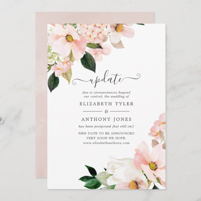 Pastel Blush Pink Floral Spring Wedding Update Invitation (Front/Back)
