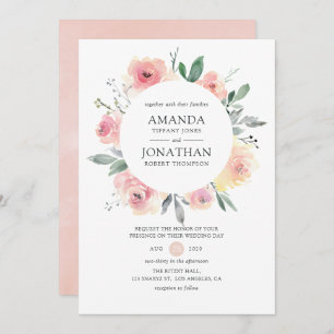 Pastel Blush Pink Floral Wedding Invitation