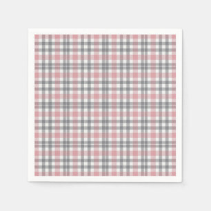 Pastel Blush Pink Gray White Plaid Pattern Napkin
