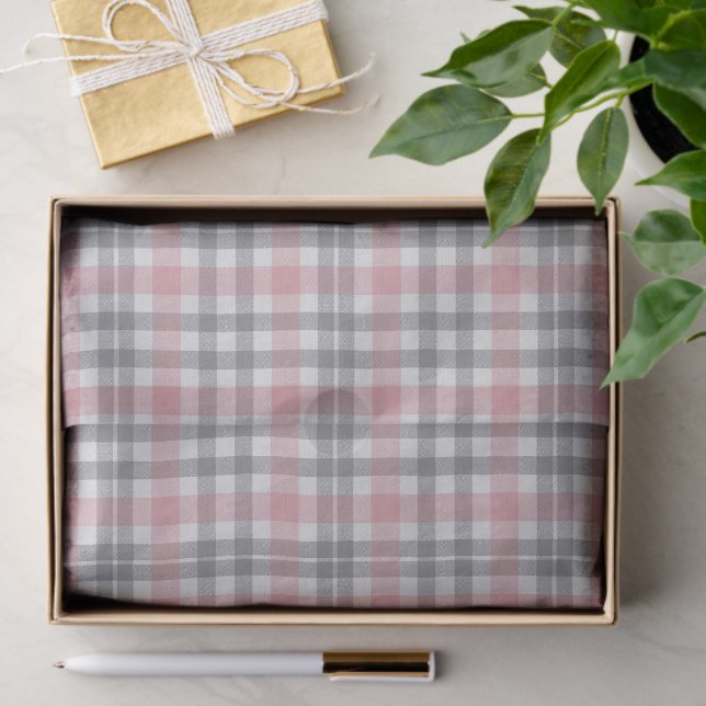 Pastel Blush Pink Gray White Plaid Pattern Tissue Paper (Gift)