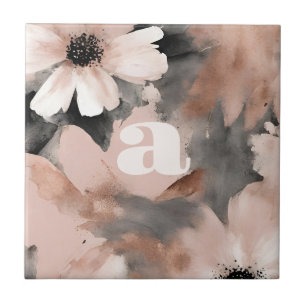 Pastel Blush Pink Monogram Ceramic Tile