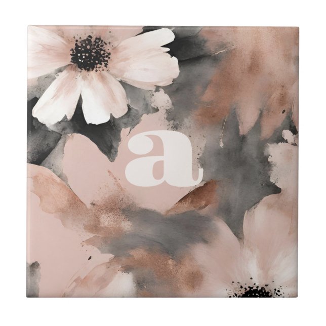 Pastel Blush Pink Monogram  Ceramic Tile (Front)