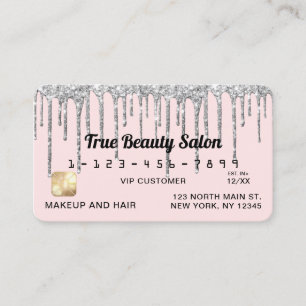 Pastel Blush Pink Silver Glitter Drips Credit Business Card