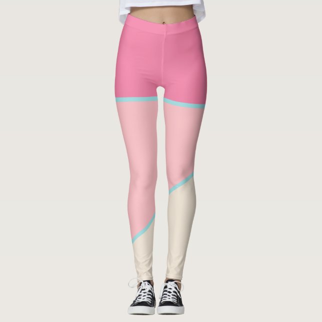 Pastel Blush pink Teal yellow colour block Leggings (Front)