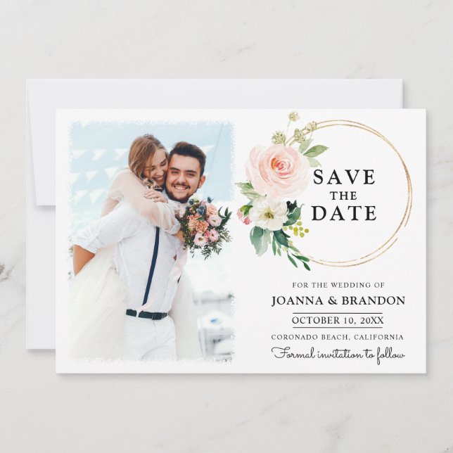 Pastel Blush Pretty Floral Botanical Save the Date Invitation (Front)
