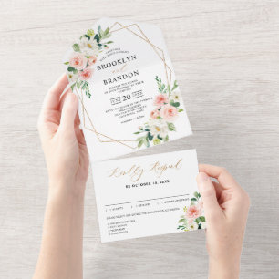Pastel Blush Pretty Pink Floral Botanical Wedding  All In One Invitation