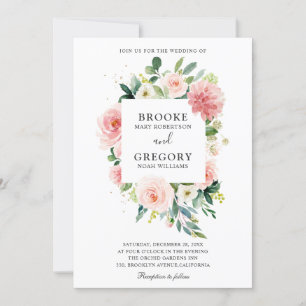 Pastel Blush Pretty Pink Floral Botanical Wedding Invitation