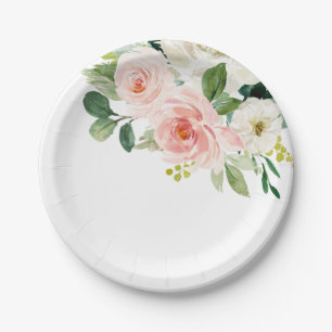 Pastel Blush Pretty Pink Floral Botanical Wedding Paper Plate