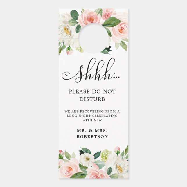 Pastel Blush Pretty Pink Floral Do not Disturb Door Hanger (Front)