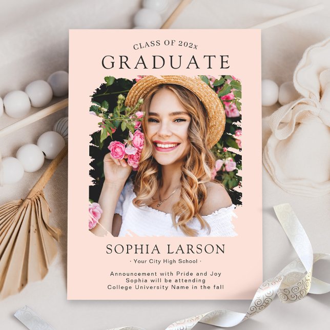 Pastel Blush Romantic Floral Photo Graduation Announcement (Creator Uploaded)