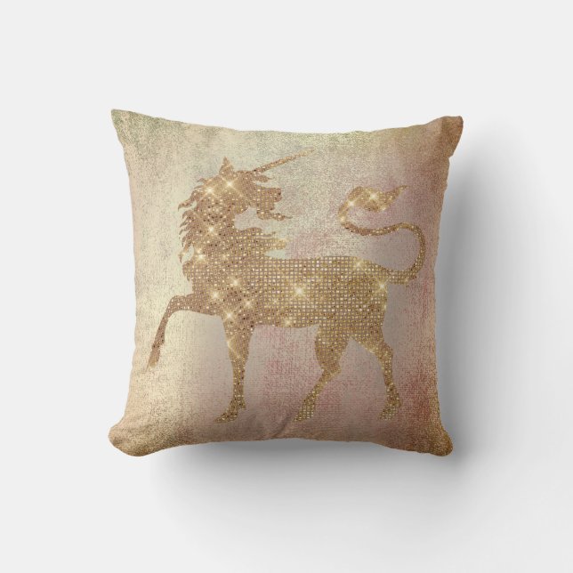 Pastel Blush Rose Gold Unicorn  Painting Copper Cushion (Front)