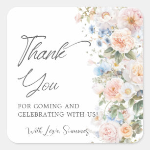 Pastel Blush White Blue Floral Bridal Baby Shower  Square Sticker