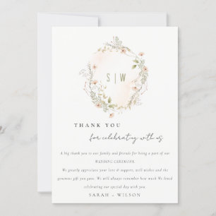 Pastel Blush Wildflower Floral Wreath Wedding Thank You Card